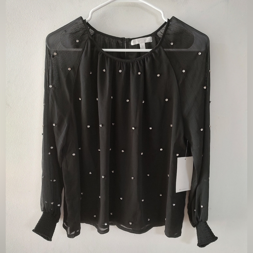 Design History Stitch Fix Black Embellished Blouse Small